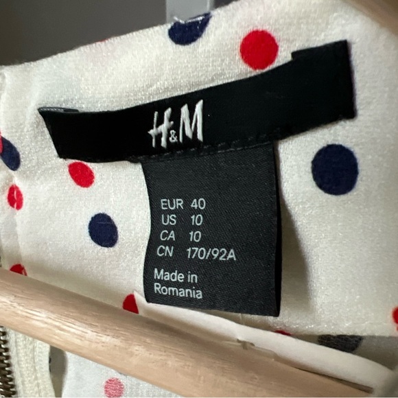 H&M White W/Red, Blue Polka Dot Peplum Blouse Size 10 NWT $24.95 - Picture 10 of 11